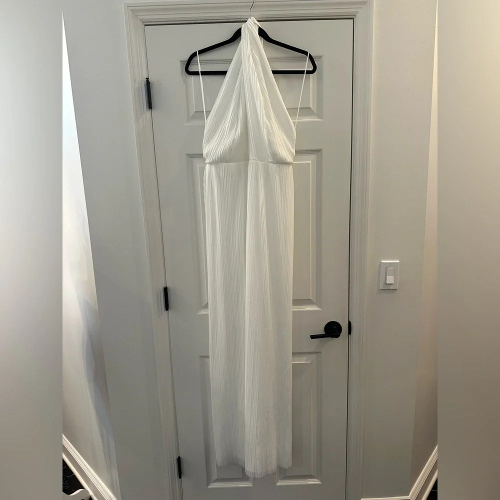 Amanda Uprichard Rivera White Pants Halter Jumpsuit Pleated Flowy Medium - Picture 4 of 9